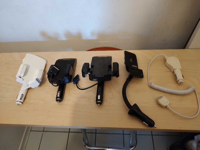 iPods, older iPhones, FM transmitters, cables