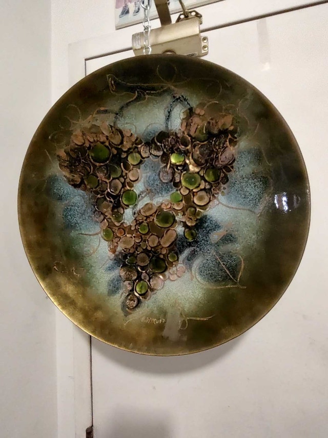 Handmade Decorative Metal Plate with Enamel Grapes