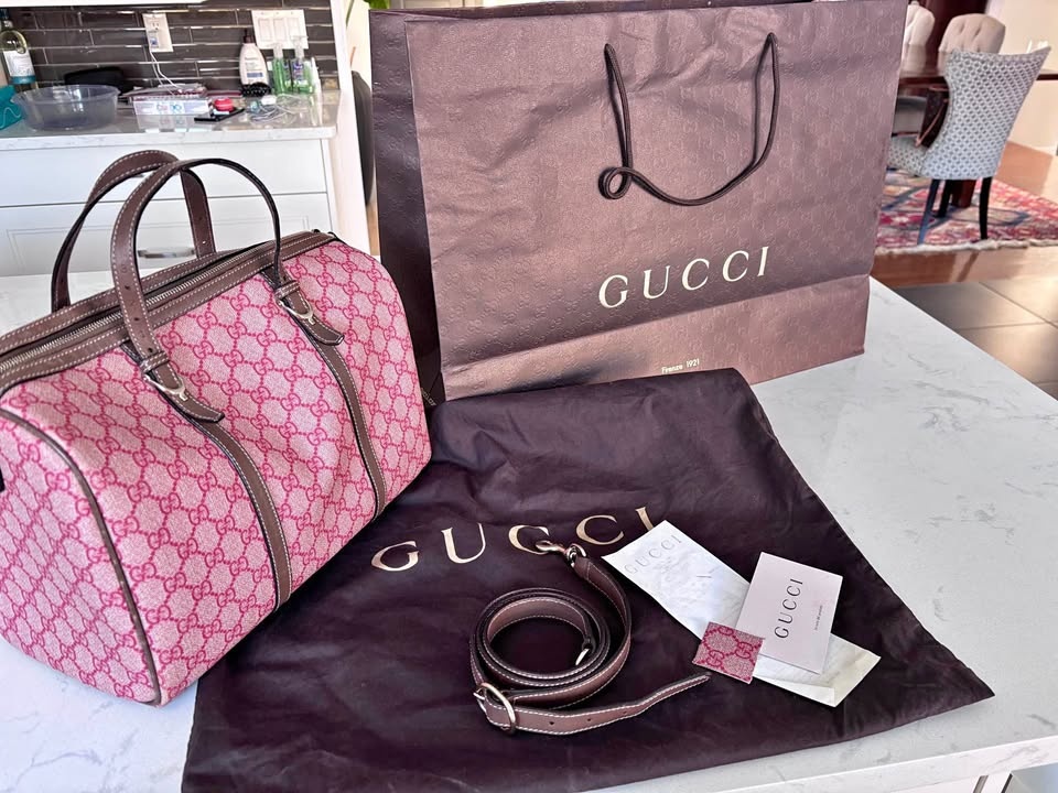 Gucci Red & Brown Monogram Joy Boston Bag