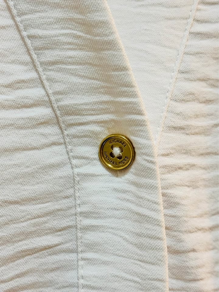 Michael Kors White Textured Button Down Blouse - Drawstring Wais - photo 4