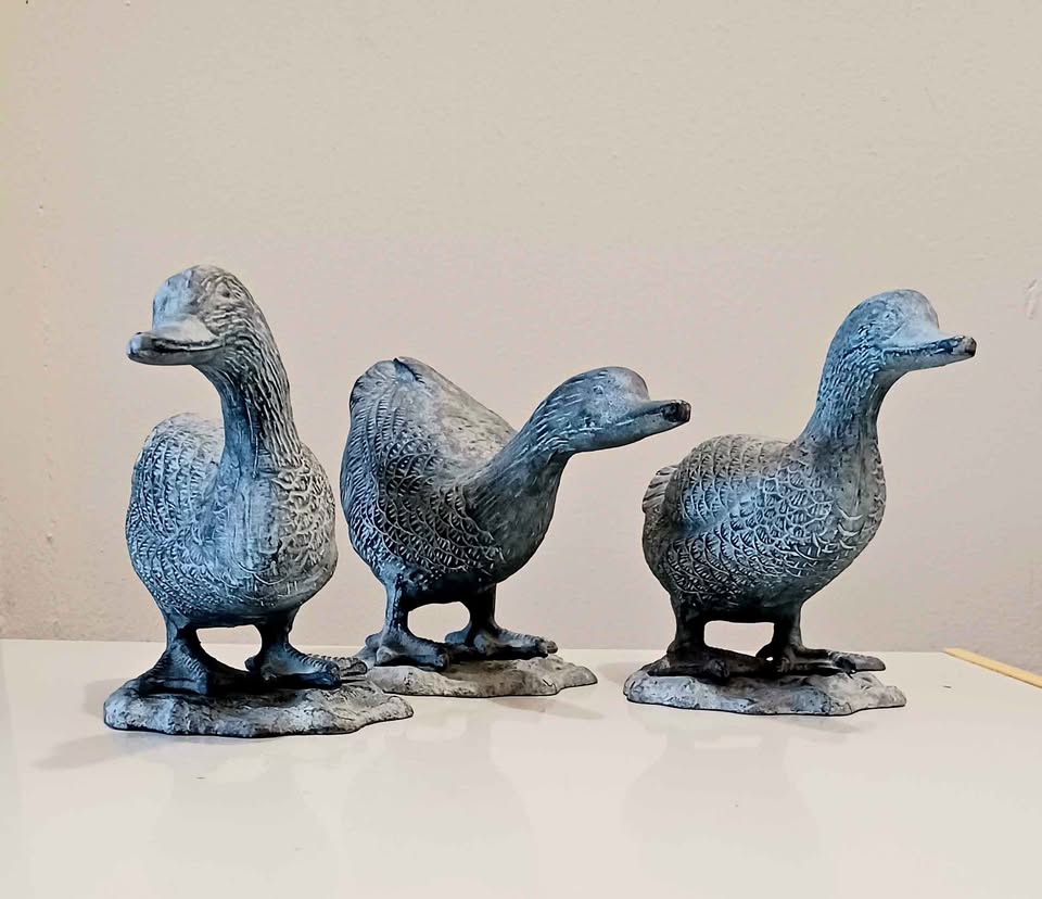 Unique Hand Crafted Textured Ceramic Ducks Sculptures