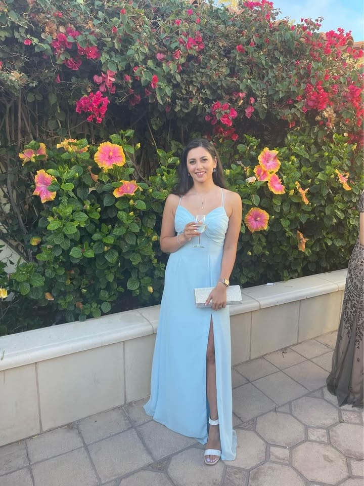 Azazie Hailey Dress in Sky Blue, Size 6