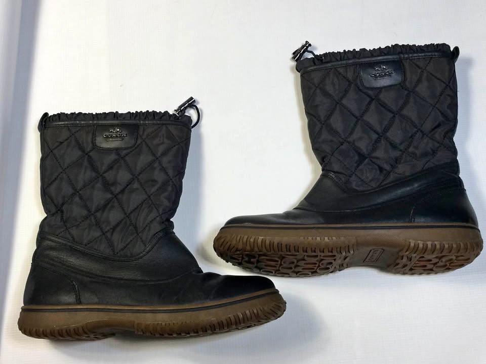 Coach  Leather & Quilted Waterproof Nylon Mid-Calf Boots Sz 10B