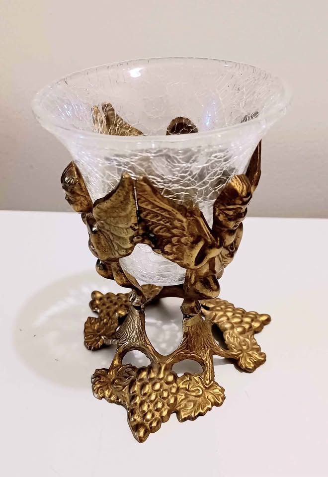 Vtg Angel Cherub Crackled Glass Candy Bowl - photo 2