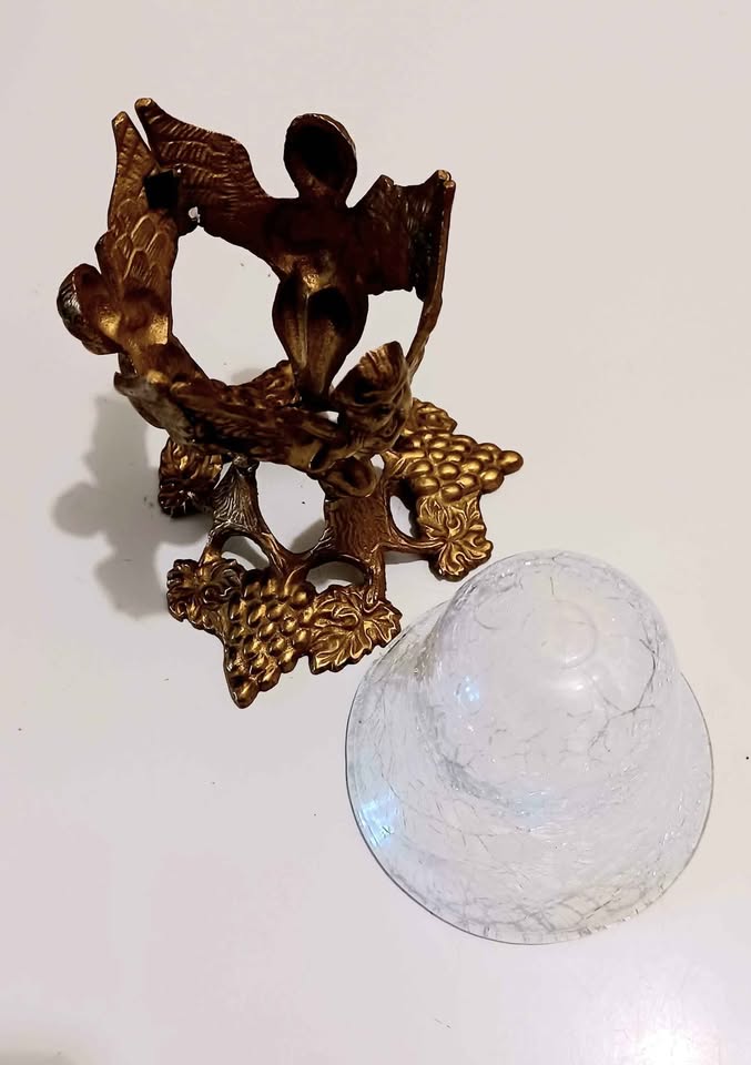 Vtg Angel Cherub Crackled Glass Candy Bowl - photo 3