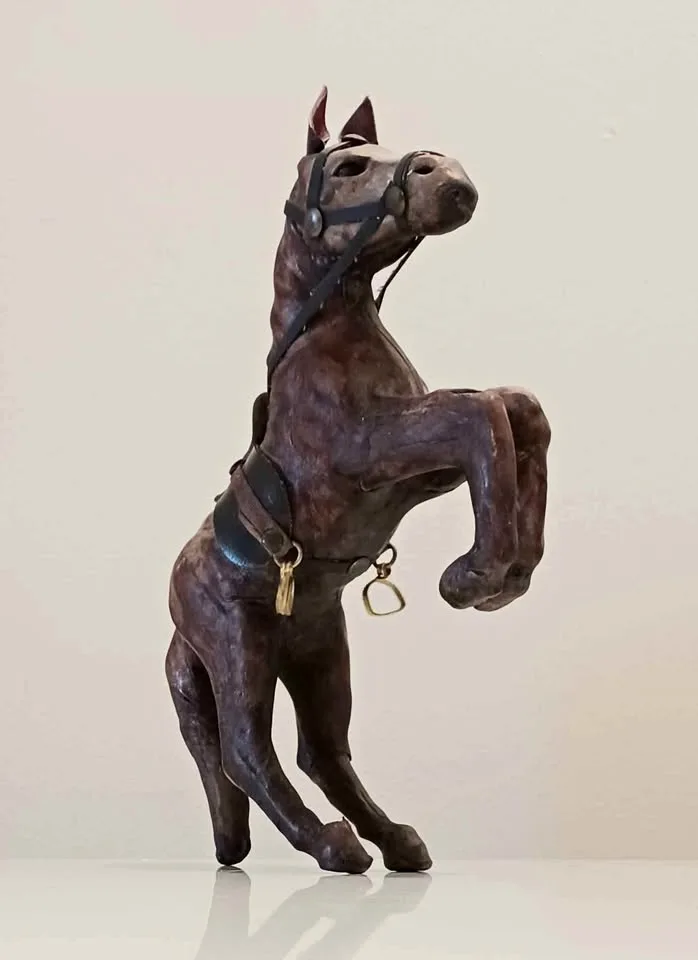 Vtg.Handmade Leather Prancing Horse Statue thumbnail