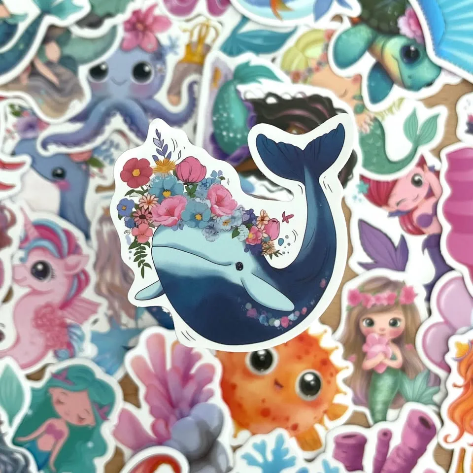 Pack of 50 Cute Cartoon Mermaid Stickers image indicator(2)