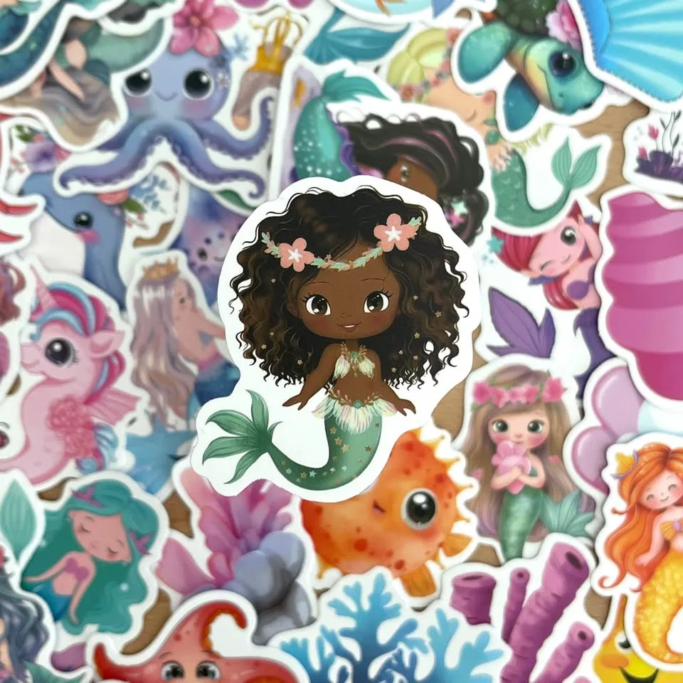 Pack of 50 Cute Cartoon Mermaid Stickers image indicator(3)