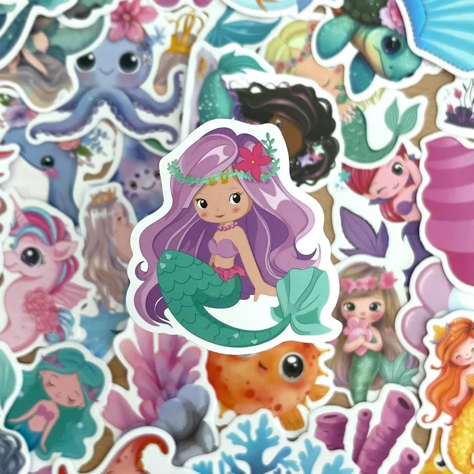Pack of 50 Cute Cartoon Mermaid Stickers image indicator(4)