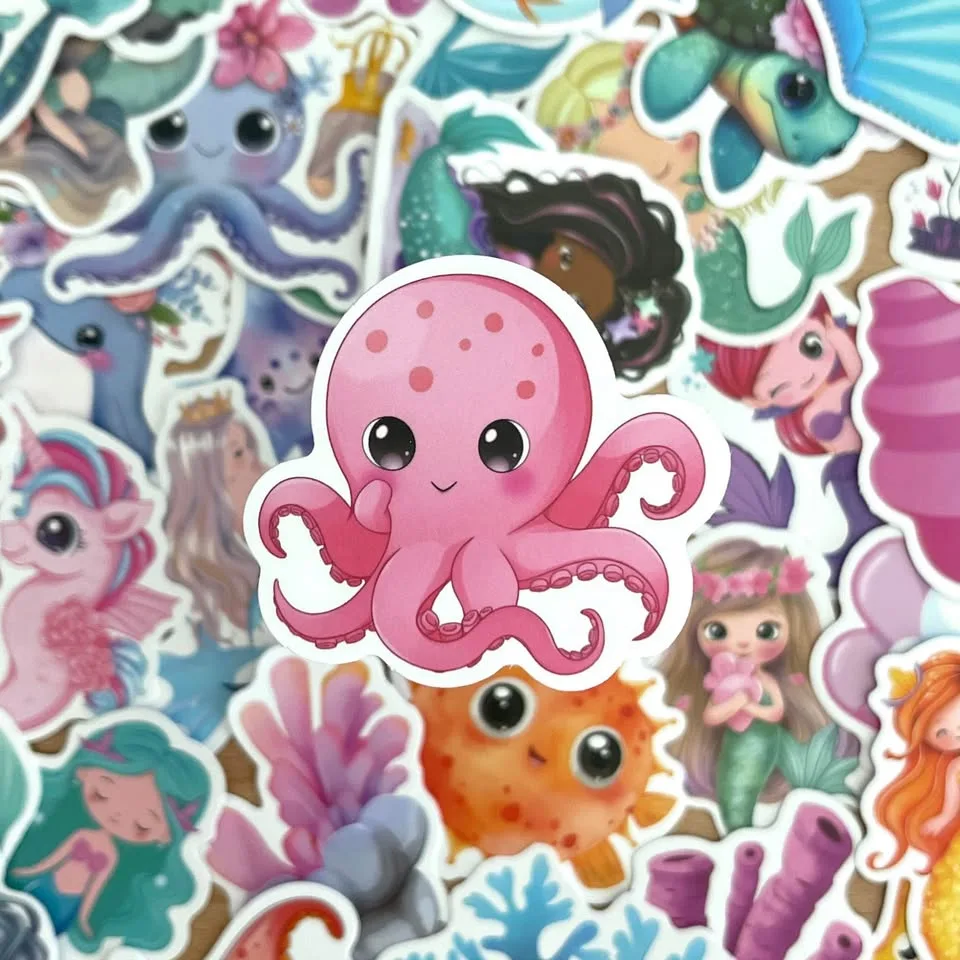 Pack of 50 Cute Cartoon Mermaid Stickers image indicator(5)