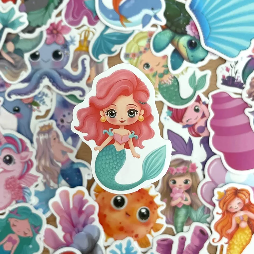 Pack of 50 Cute Cartoon Mermaid Stickers image indicator(6)