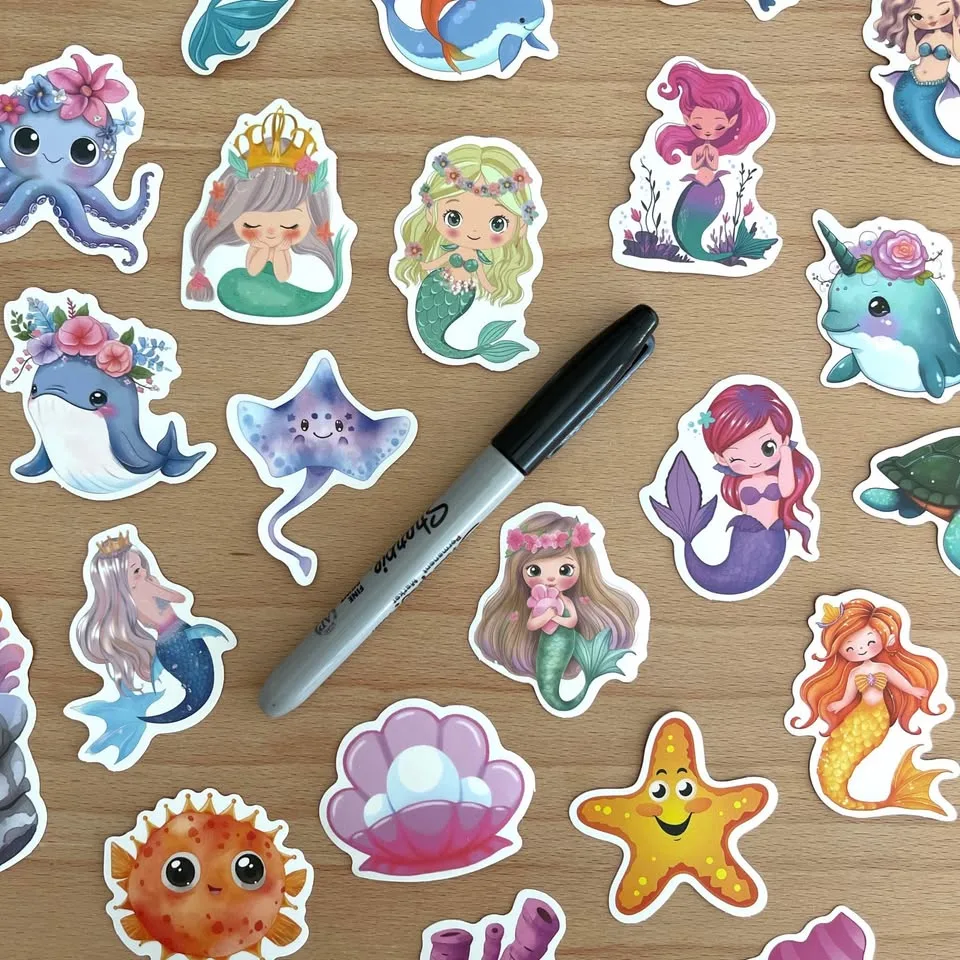 Pack of 50 Cute Cartoon Mermaid Stickers image indicator(7)
