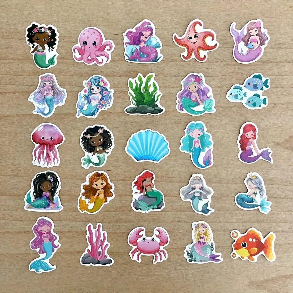 Pack of 50 Cute Cartoon Mermaid Stickers image indicator(8)