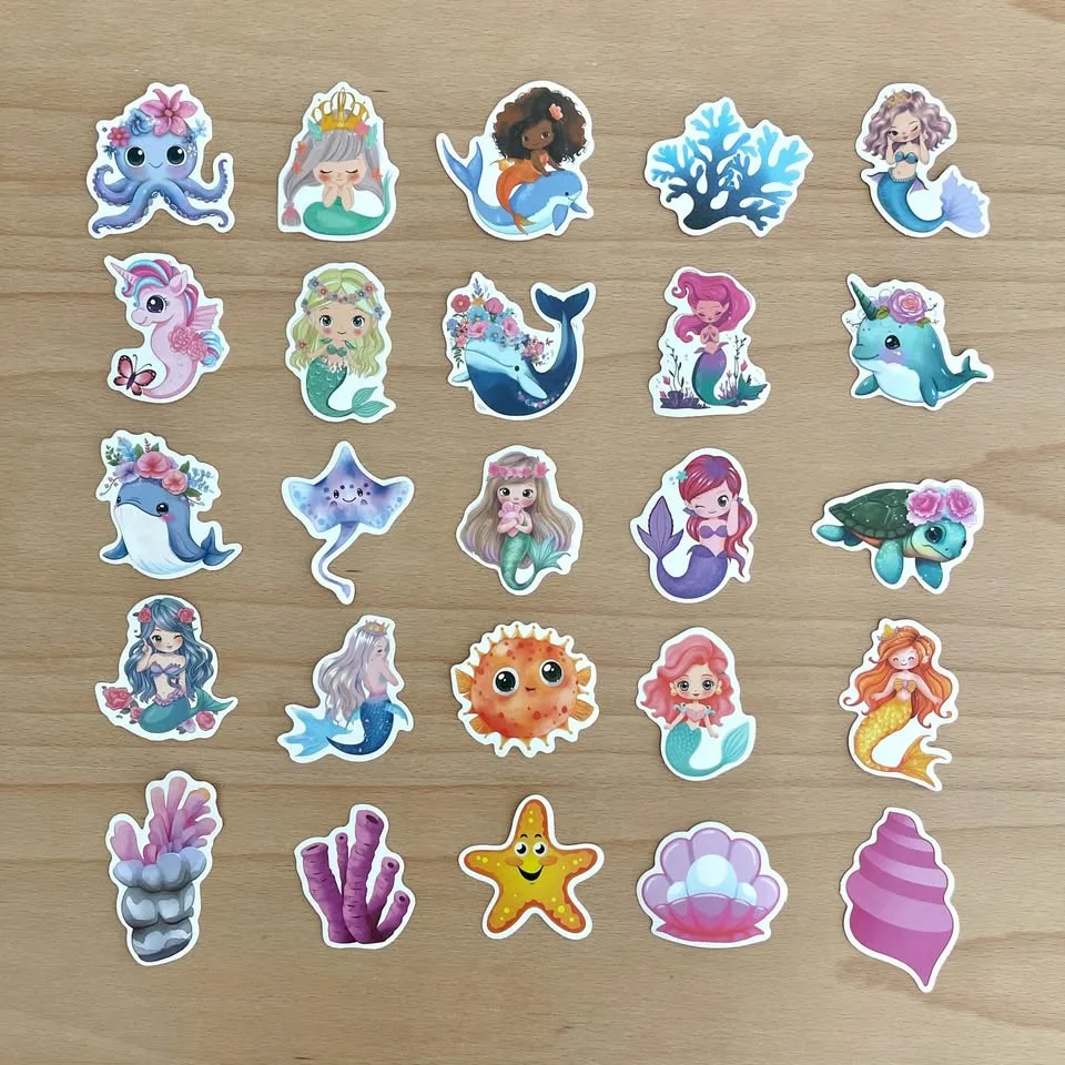 Pack of 50 Cute Cartoon Mermaid Stickers image indicator(9)