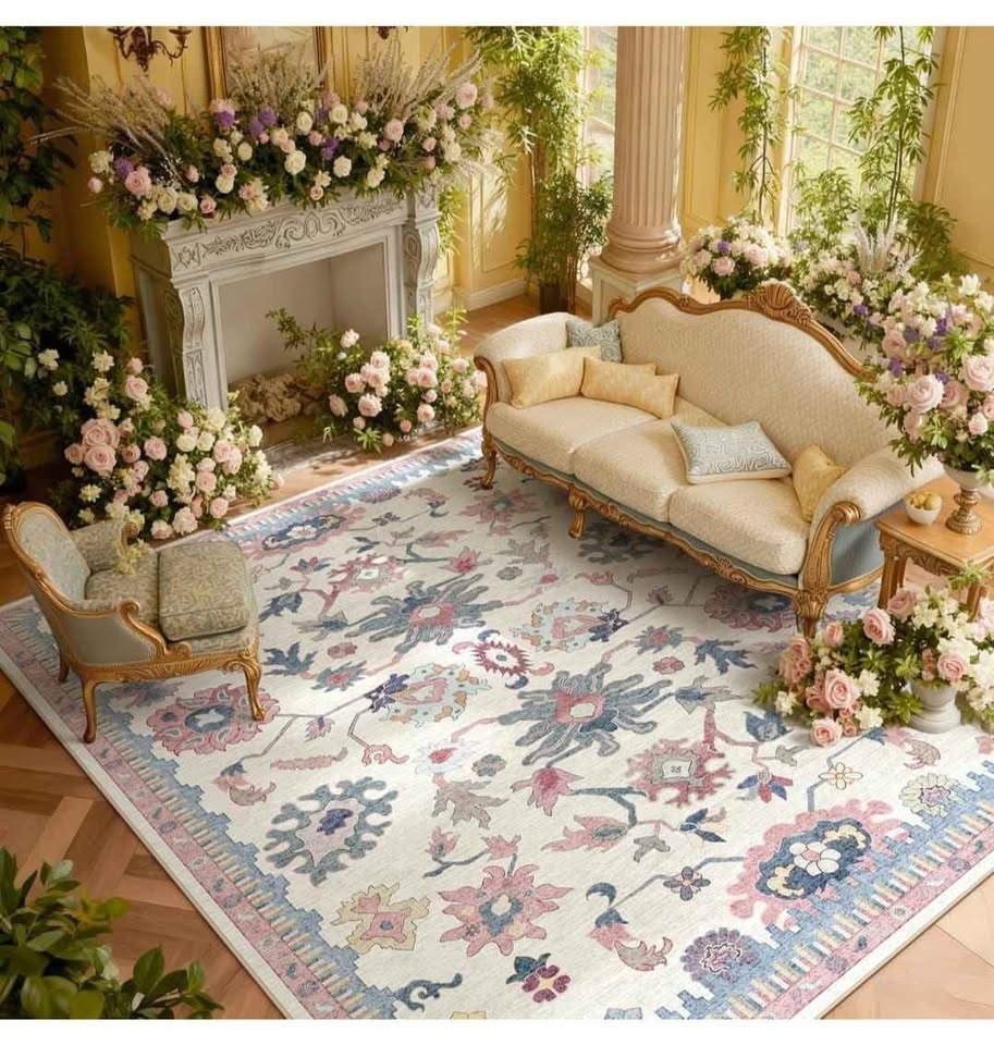 7x9 Washable Area Rug - Modern Oushak Vintage Floral Carpet - photo 2