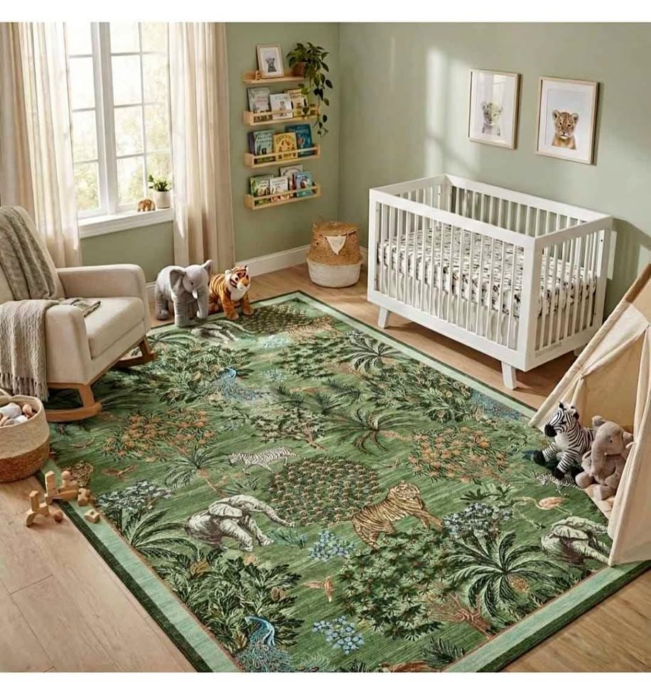 Jungle 8x10 Area Rug - Washable Forest Design