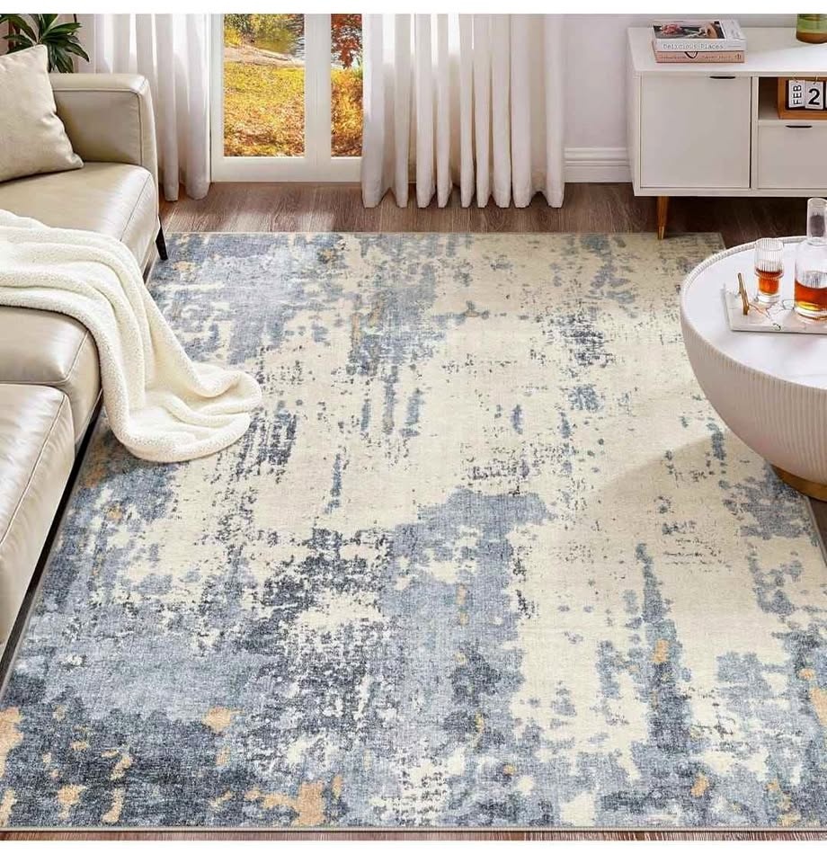 8x10 Area Rug - Washable Modern Abstract Soft Thin Rug