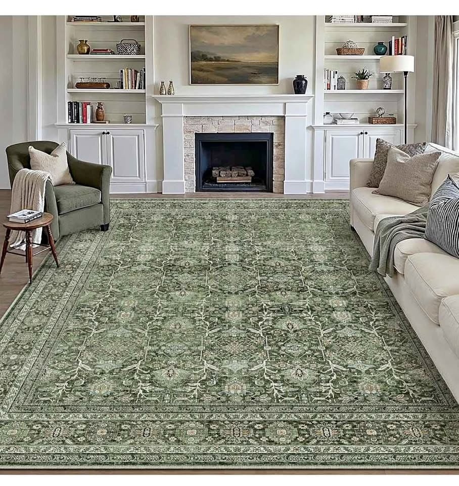 Green Area Rug 8x10 Vintage Washable