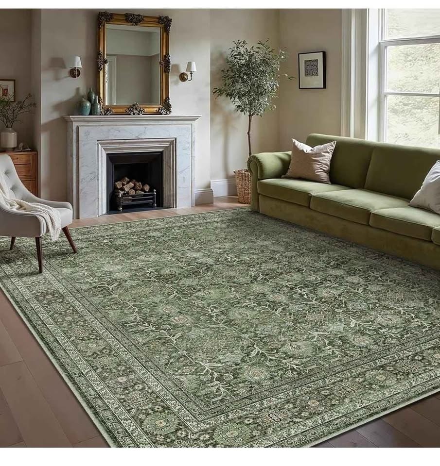 Green Area Rug 8x10 Vintage Washable - photo 2