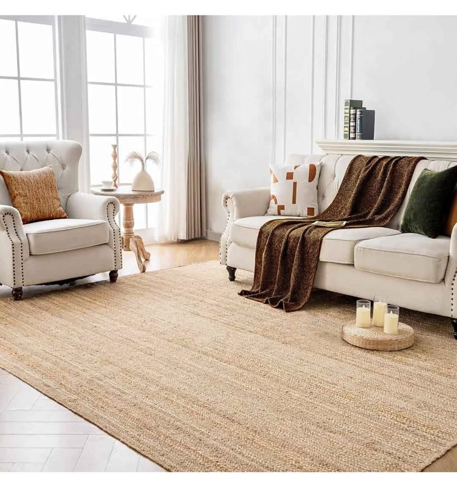 Jute Area Rug 8x10 Natural Fiber Boho Braided Farmhouse Rustic