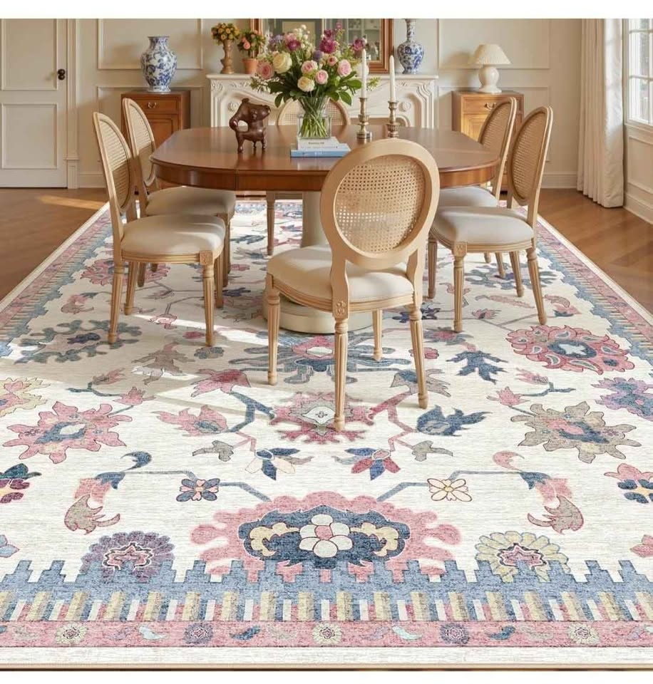 7x9 Washable Area Rugs - Modern Oushak Vintage Floral Carpet - photo 4