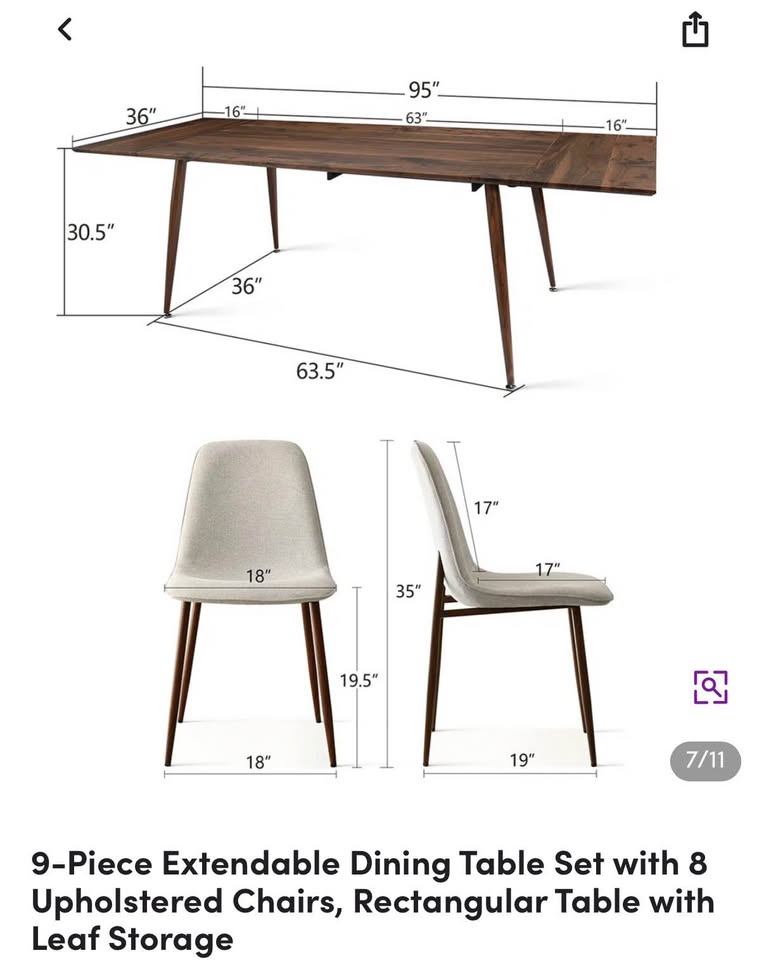 9-Piece Mid-Century Modern Extendable Walnut Dining Set - photo 4
