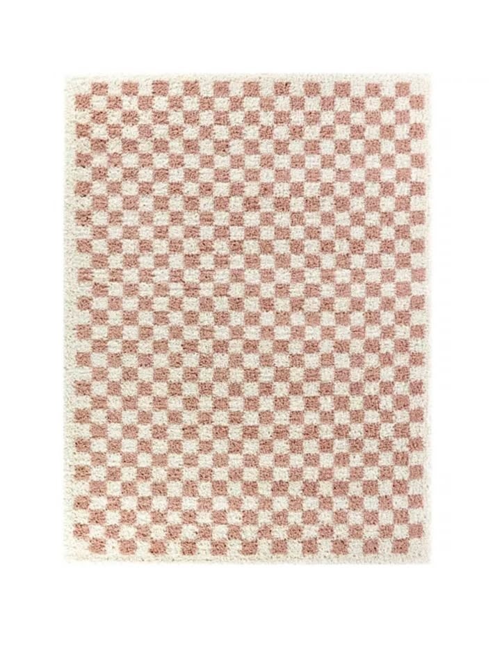 Pink Checkered Shag Area Rug