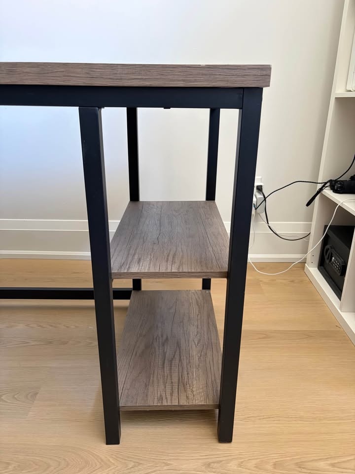 Large Oak Wood & Metal Desk - photo 3