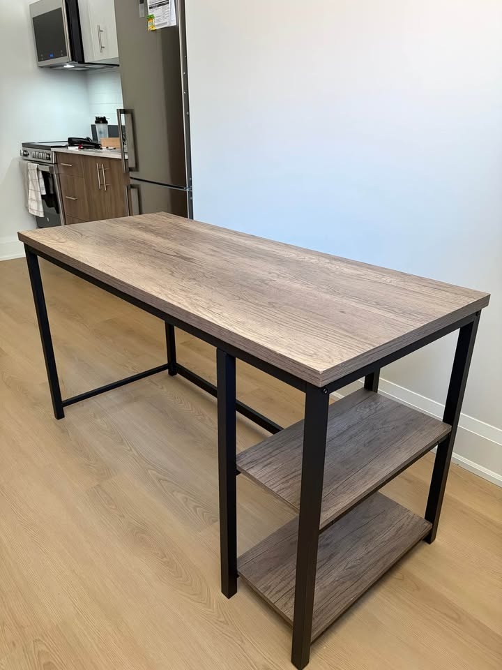 Large Oak Wood & Metal Desk - photo 4