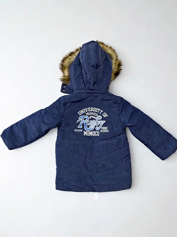 MOMOCO Kids Blue Rugby Winter Jacket Faux Fur Hood 6Y/110