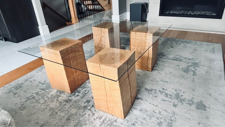 Glass Coffee Table with custom made Solid Ash Block legs - photo 2