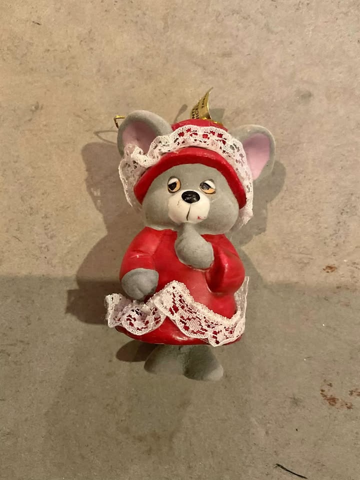 Vintage Little Mouse Bell Christmas Ornament Porcelain