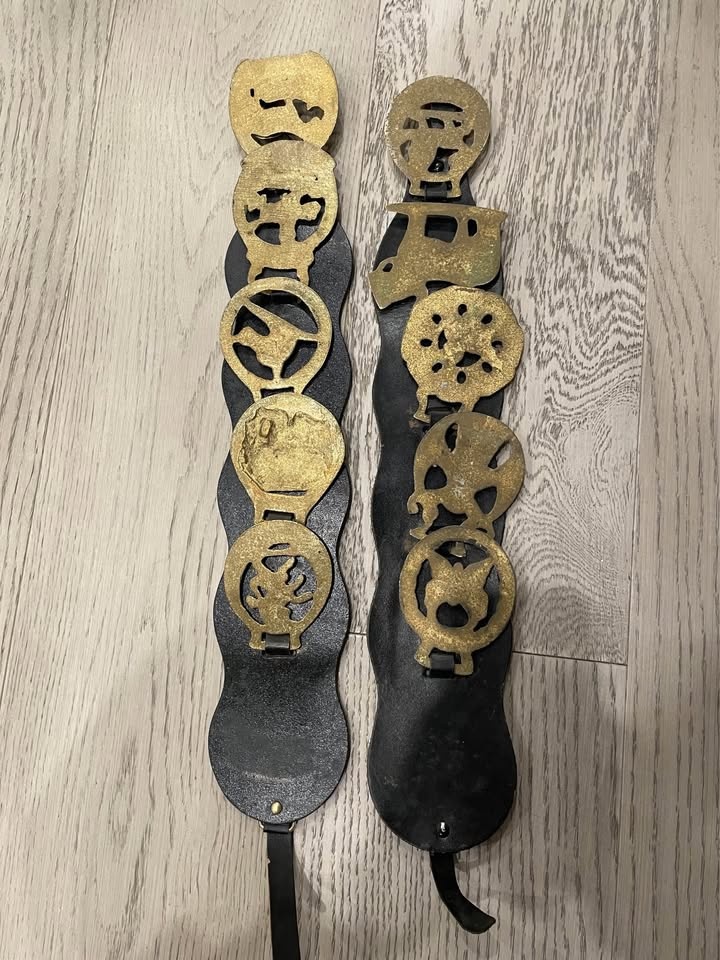 Vintage Solid Brass Horse Medallion Display Straps – Equestrian - photo 3