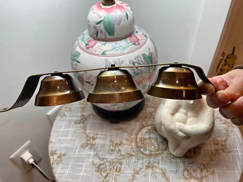 Vintage Triple Brass Hanging Bells – Rustic Farmhouse Decor