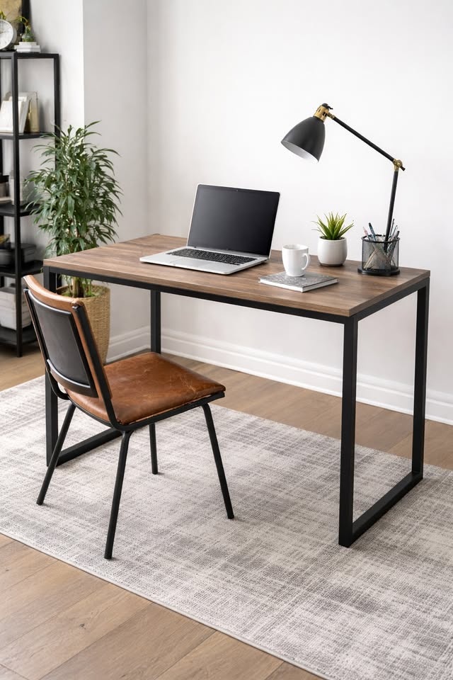 Modern Desk – Wood Top & Black Metal Frame – 40” Wide