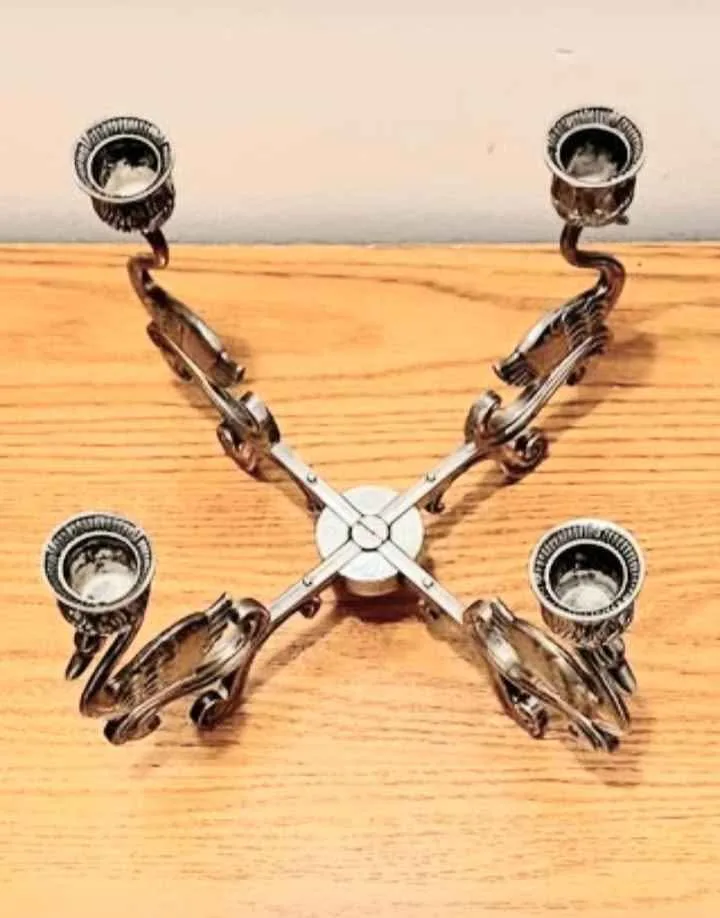 Centerpiece Silver Plated 4 Swan Candelabra & Flower Frog image indicator(3)