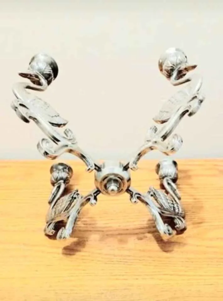 Centerpiece Silver Plated 4 Swan Candelabra & Flower Frog image indicator(4)