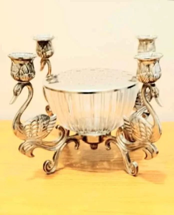 Centerpiece Silver Plated 4 Swan Candelabra & Flower Frog image indicator(6)