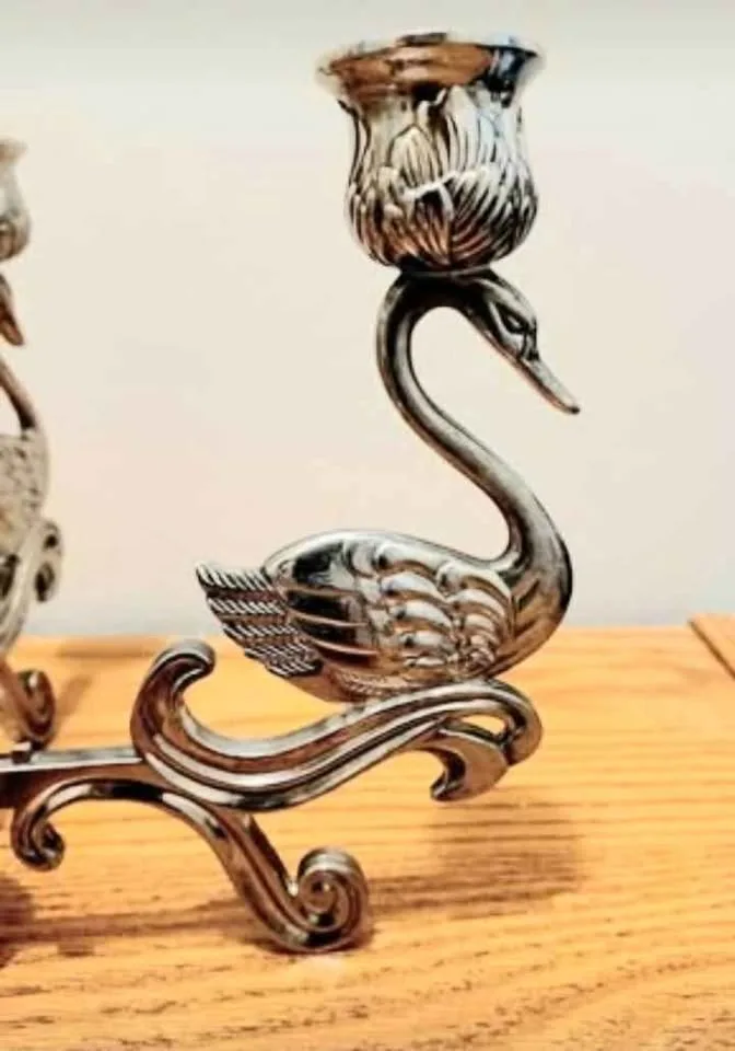 Centerpiece Silver Plated 4 Swan Candelabra & Flower Frog image indicator(7)
