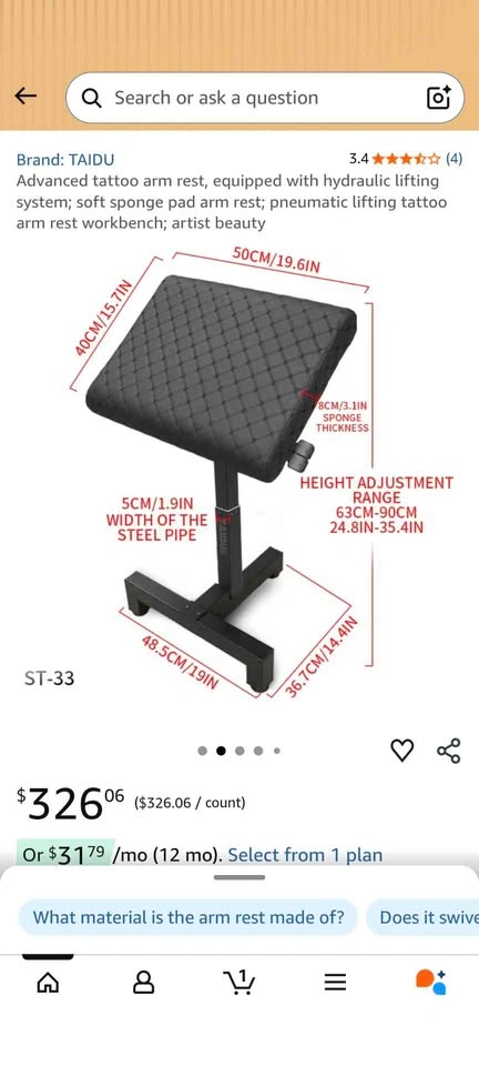 Tattoo Arm Rest with Hydraulic Lift - Brand New - photo 2