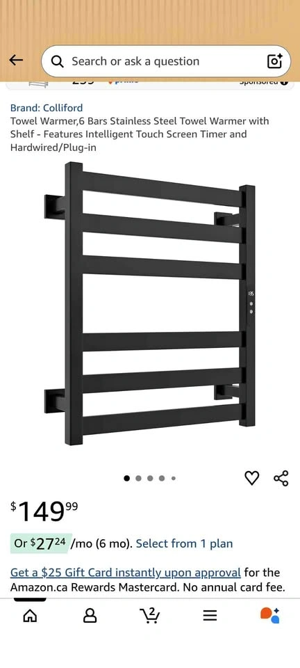 Colliford 6 Bar Black Towel Warmer Touch Screen