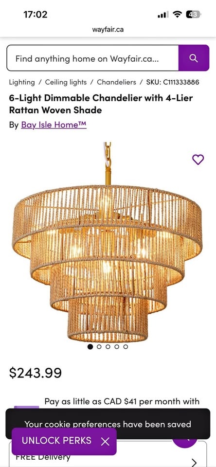 6-Light 4-Tier Rattan Chandelier