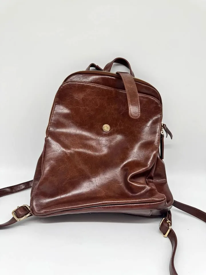 Antik Kraft Brown Faux Leather Backpack Purse thumbnail