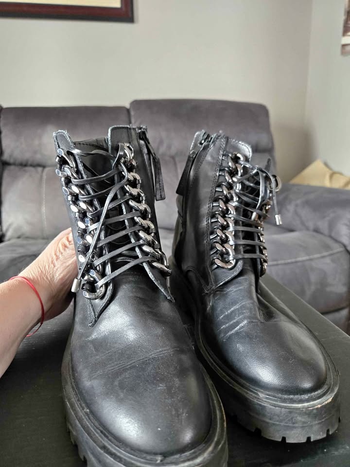 Zara Leather Combat Boots - EU 38
