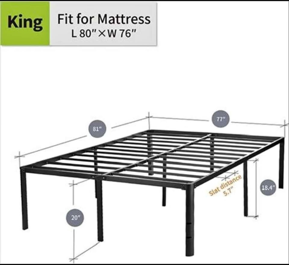 King Size Mofesun Metal Platform Bed Frame - 20 Inch Height