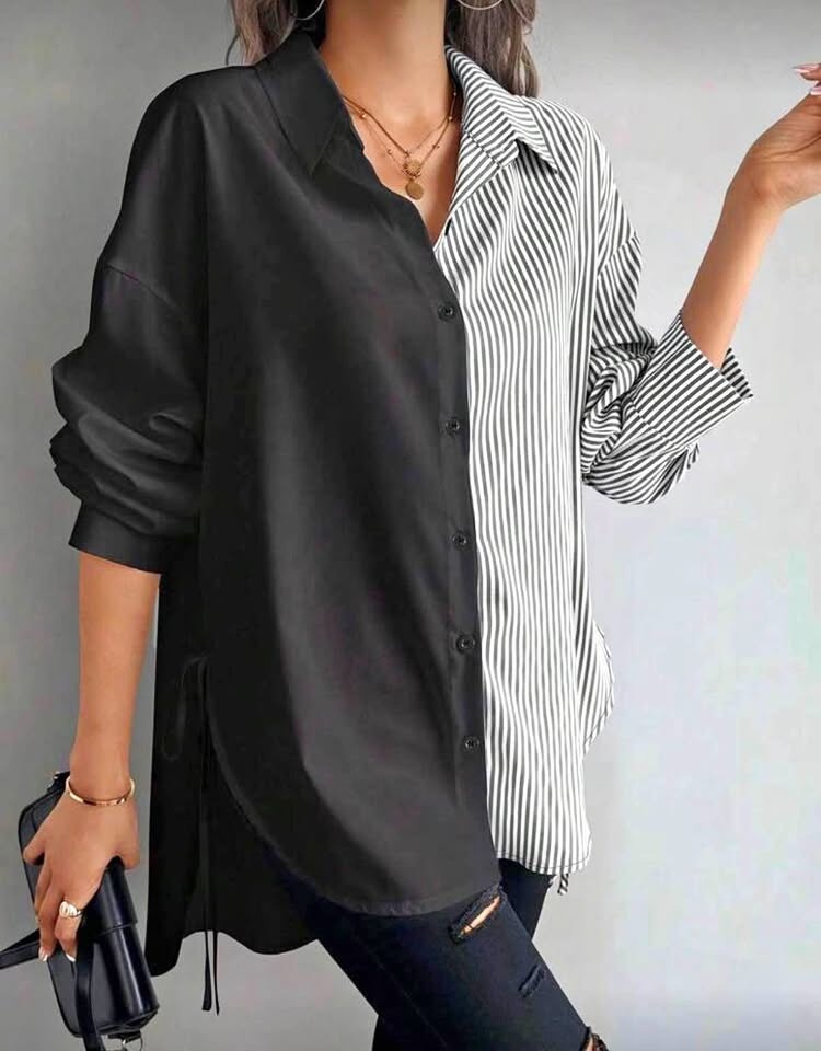 Buy 1 get 1 free offer Half Black and Striped Shirt - size L