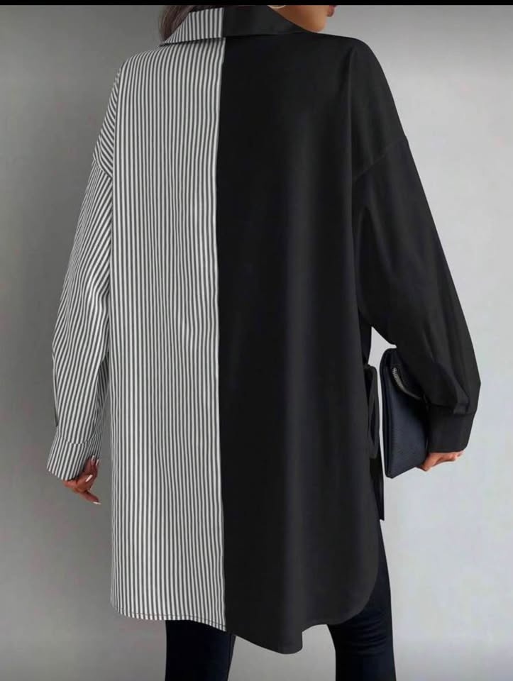 Buy 1 get 1 free offer Half Black and Striped Shirt - size L - photo 2