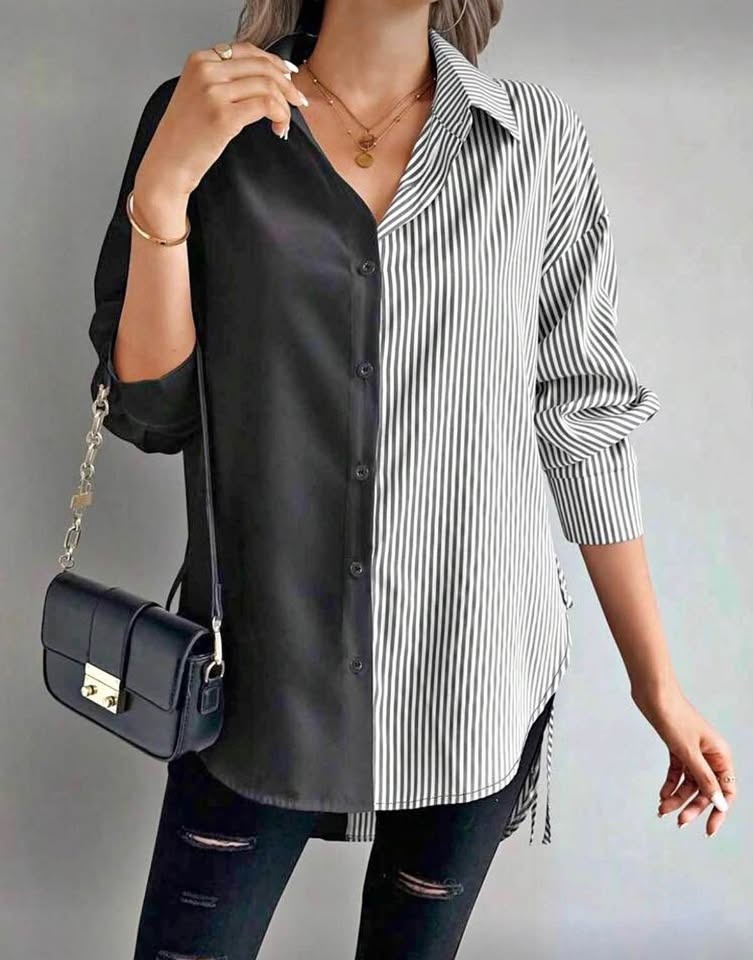Buy 1 get 1 free offer Half Black and Striped Shirt - size L - photo 3
