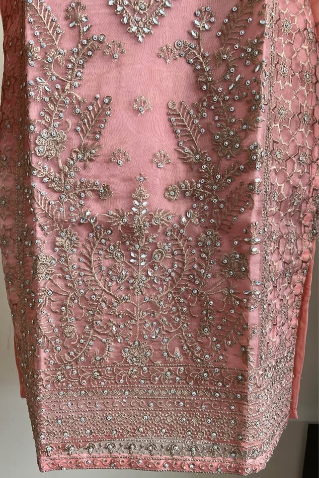 Beautiful Embroidered Gharara set in soft peach color - photo 2