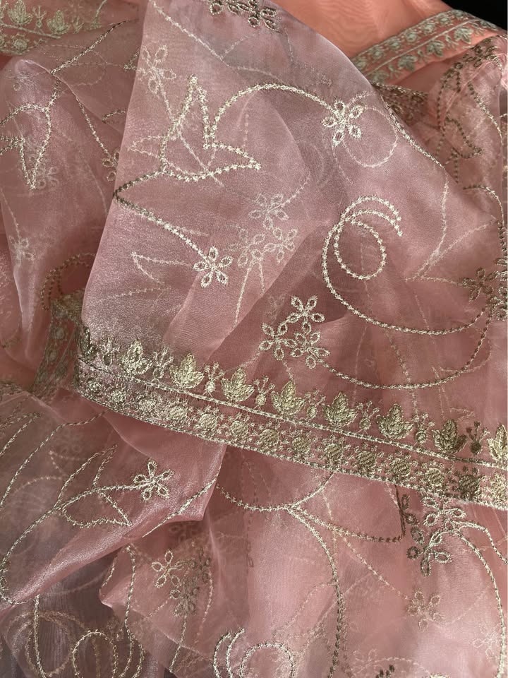 Beautiful Embroidered Gharara set in soft peach color - photo 3